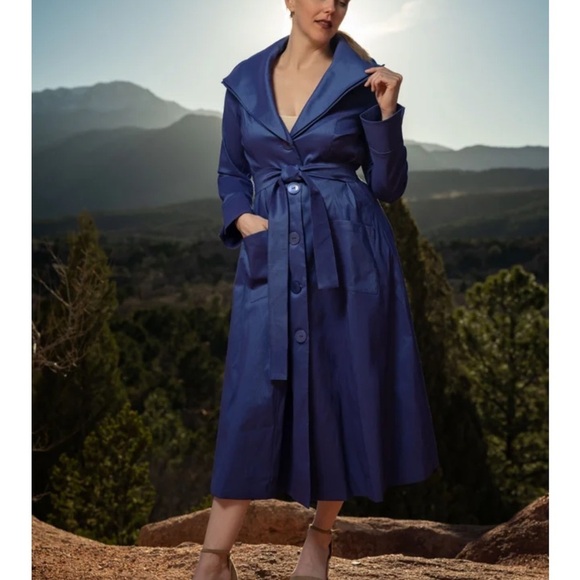 SAMUEL DONG Periwinkle Belted Jacket Dress Size Medium - Picture 1 of 11